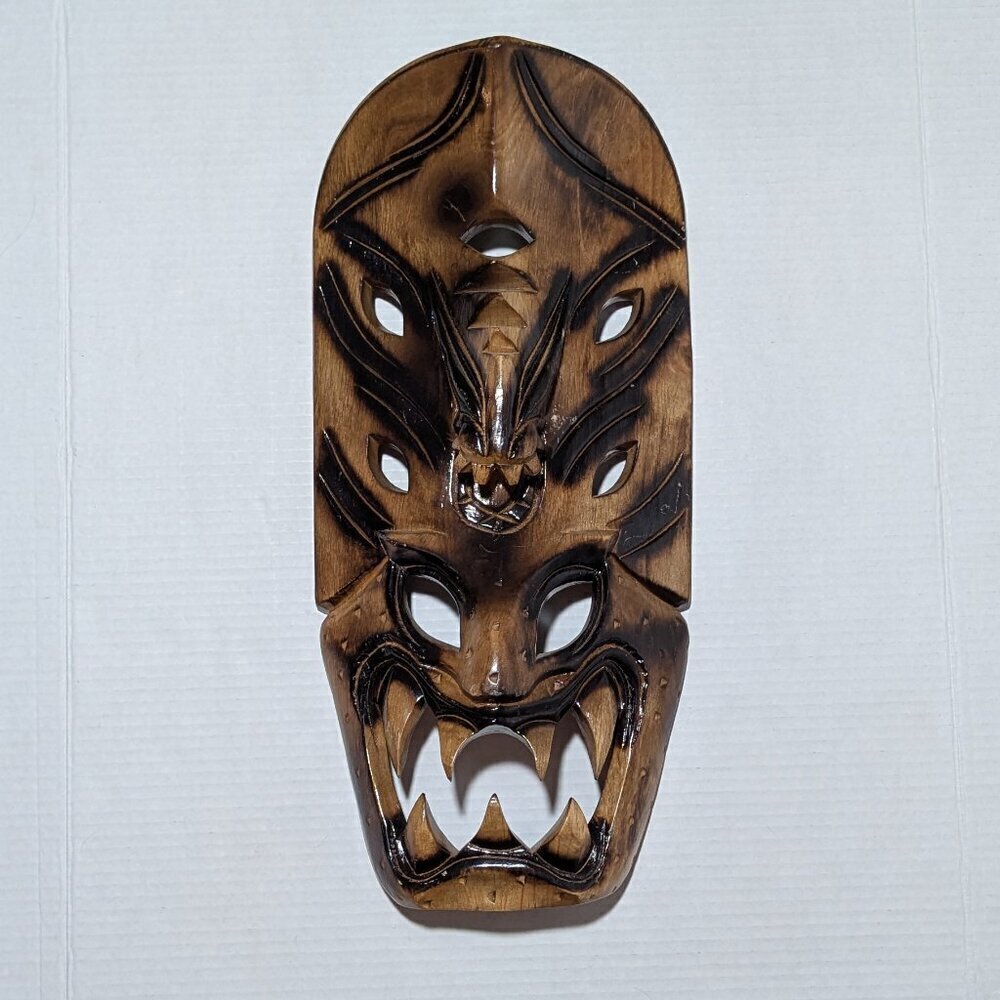 Polynesian Bakunawa Tiki Dragon Hand Carved Wall Mask Vintage